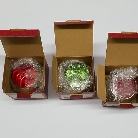 Christmas Silver Color Glass Snowflake Tealight Holders Set of 3 New in Box - Picture 8 of 12